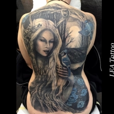 Back piece with forest goddess  by LEA Tattoo