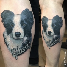 Border Collie portrait in color  by LEA Tattoo