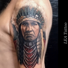 Native Indian in color  by LEA Tattoo