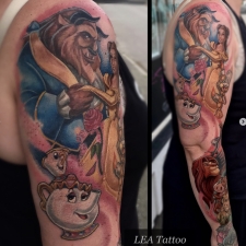 Beauty & the Beast sleeve in color  by LEA Tattoo