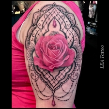Color rose on mandala  by LEA Tattoo