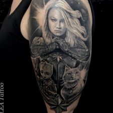 Captain Marvel , Groot and cat  by LEA Tattoo