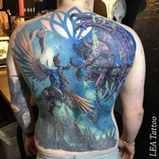 World of Warcraft themed backpiece in color  by LEA Tattoo