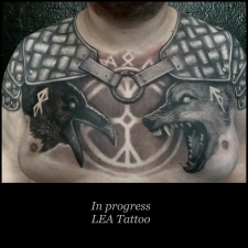 Viking themed  chestpiece  by LEA Tattoo